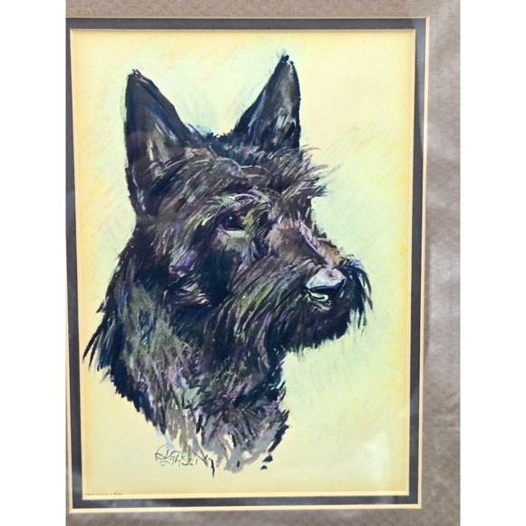 VTG Ole Larsen Signed Print Scottie Terrier Dog Framed Realistic Portrait 11X9" - Picture 2 of 12